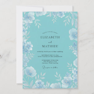 Invitation Mariage Feuille Turquoise Glacé