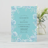 Invitation Mariage Feuille Turquoise Glacé (Debout devant)