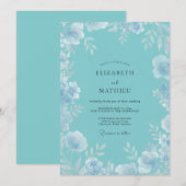 Invitation Mariage Feuille Turquoise Glacé (Devant / Derrière)