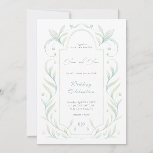 Invitation Mariage Feuille vert (Devant)
