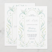 Invitation Mariage Feuille vert (Devant / Derrière)