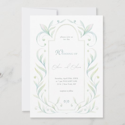Invitation Mariage Feuille vert (Devant)