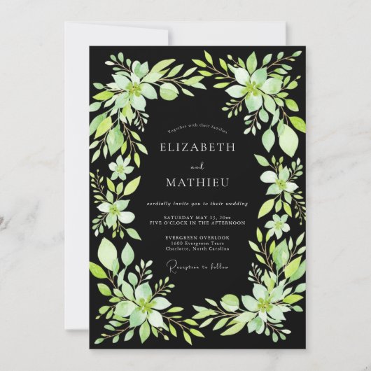 Invitation Mariage feuille vert chartreuse noir (Devant)