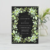 Invitation Mariage feuille vert chartreuse noir (Debout devant)