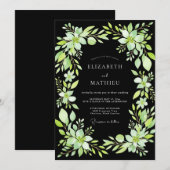 Invitation Mariage feuille vert chartreuse noir (Devant / Derrière)