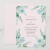 Invitation Mariage Feuille Vert Clair Aqua Peint à la Main (Devant / Derrière)