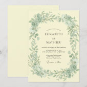 Invitation Mariage Feuille Vert Clair Beurre (Devant / Derrière)