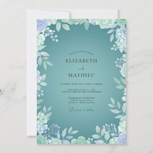 Invitation Mariage Feuille Vert de Mer Menthe Côtière (Devant)
