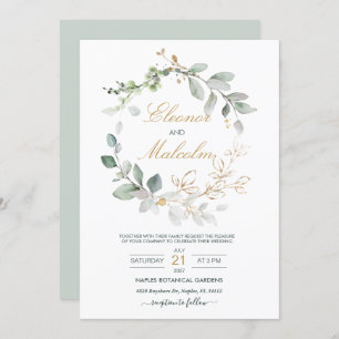 Invitation Mariage feuille vert et or