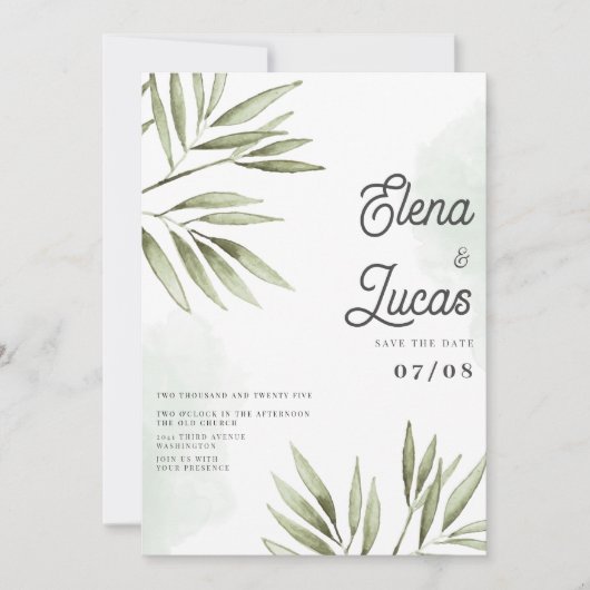 Invitation Mariage feuille  vert forêt (Devant)