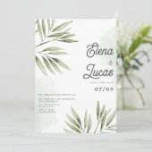 Invitation Mariage feuille  vert forêt (Debout devant)