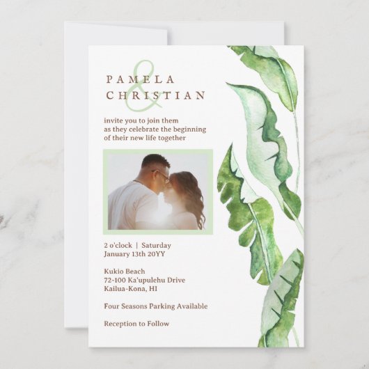 Invitation Mariage Feuille vert tropical (Devant)