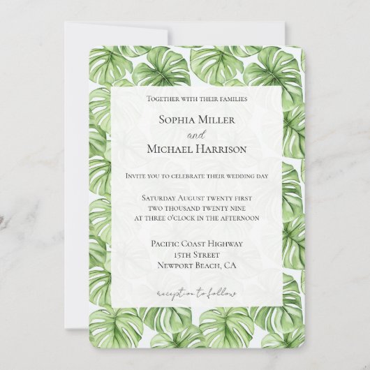 Invitation Mariage Feuille vert tropical (Devant)
