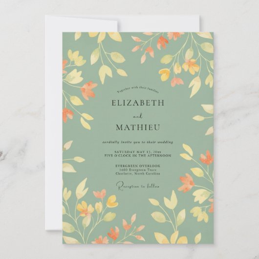 Invitation Mariage Feuille Verte Céladon Ocbre (Devant)