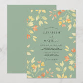 Invitation Mariage Feuille Verte Céladon Ocbre (Devant / Derrière)