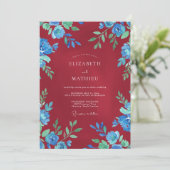 Invitation Mariage Feuille Verte Cyan Rubis (Debout devant)