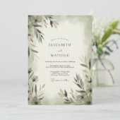 Invitation Mariage Feuille Verte Grise (Debout devant)