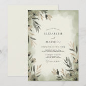 Invitation Mariage Feuille Verte Grise (Devant / Derrière)