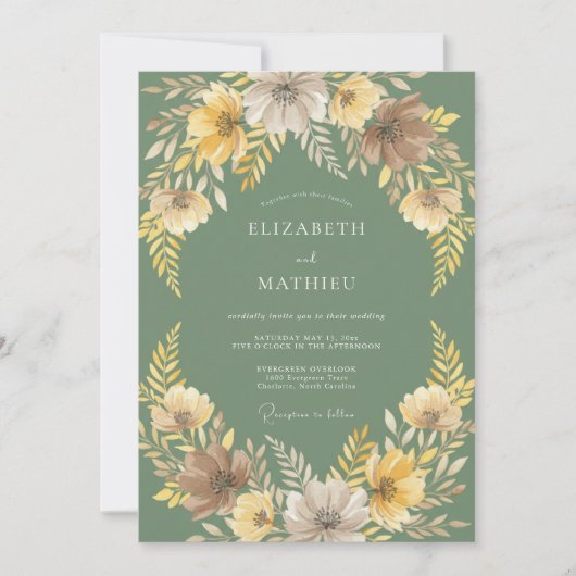 Invitation Mariage Feuille Verte Ocres Sage (Devant)