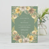 Invitation Mariage Feuille Verte Ocres Sage (Debout devant)