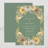 Invitation Mariage Feuille Verte Ocres Sage (Devant / Derrière)