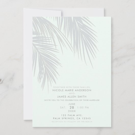 Invitation Mariage Feuille White Elegant Tropical Palm Tree (Devant)