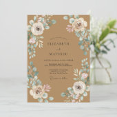 Invitation Mariage Feuilles Aqua Brun Clair (Debout devant)