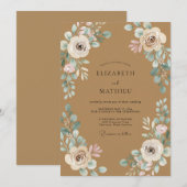 Invitation Mariage Feuilles Aqua Brun Clair (Devant / Derrière)