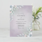 Invitation Mariage Feuilles Argentées Pervenche (Debout devant)
