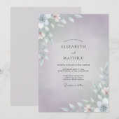 Invitation Mariage Feuilles Argentées Pervenche (Devant / Derrière)