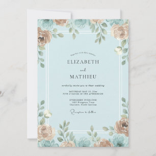 Invitation Mariage Feuilles Azur Abricot