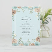 Invitation Mariage Feuilles Azur Abricot (Debout devant)