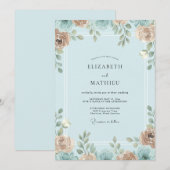 Invitation Mariage Feuilles Azur Abricot (Devant / Derrière)