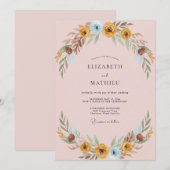 Invitation Mariage Feuilles Azur Ochre (Devant / Derrière)