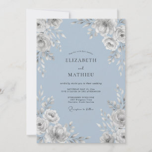 Invitation Mariage Feuilles Blanches Azur