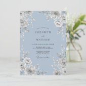 Invitation Mariage Feuilles Blanches Azur (Debout devant)