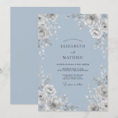 Invitation Mariage Feuilles Blanches Azur (Devant / Derrière)