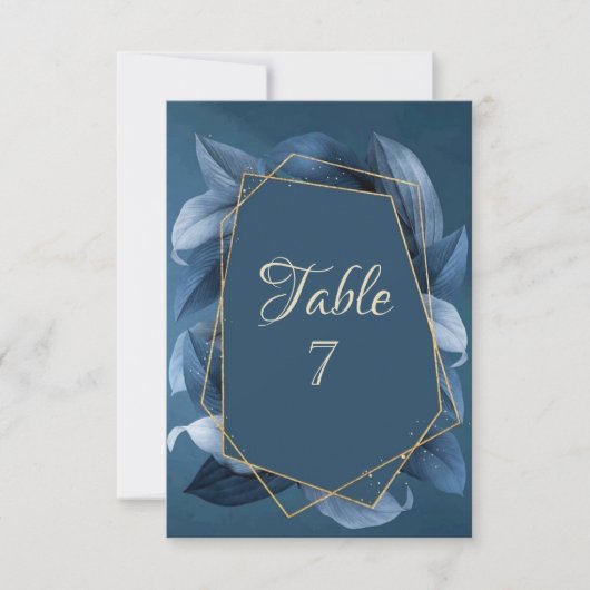 Invitation Mariage Feuilles Bleues Cadre Doré (Devant)
