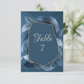 Invitation Mariage Feuilles Bleues Cadre Doré (Debout devant)