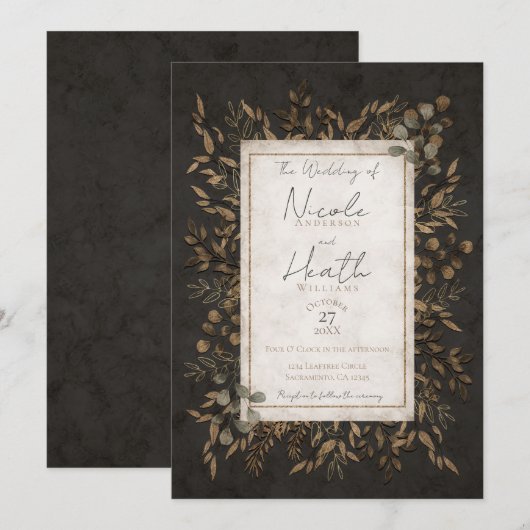 Invitation Mariage Feuilles Botaniques Bronze Conte de Fées d (Devant / Derrière)