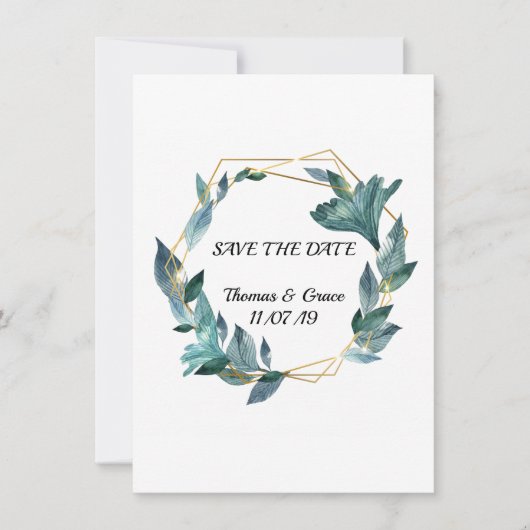 Invitation Mariage Feuilles Cadre Aquarelle Charmant (Devant)