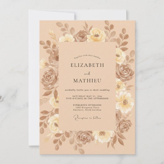 Invitation Mariage Feuilles Champagne Taupe (Devant)