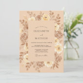 Invitation Mariage Feuilles Champagne Taupe (Debout devant)