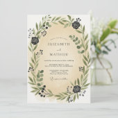 Invitation Mariage Feuilles Charbon Champagne (Debout devant)