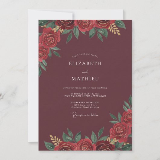 Invitation Mariage Feuilles Cramoisies (Devant)