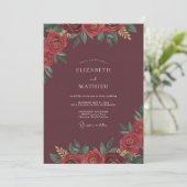 Invitation Mariage Feuilles Cramoisies (Debout devant)