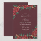 Invitation Mariage Feuilles Cramoisies (Devant / Derrière)