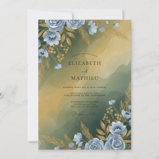 Invitation Mariage Feuilles d'Acier Moutarde (Devant)