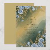 Invitation Mariage Feuilles d'Acier Moutarde (Devant / Derrière)