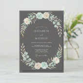 Invitation Mariage Feuilles d'Aqua Charbon (Debout devant)